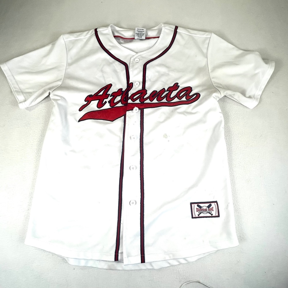 Noiz Atlanta Baseball Jersey Mens Large White Red Button Up Number 27 Sports